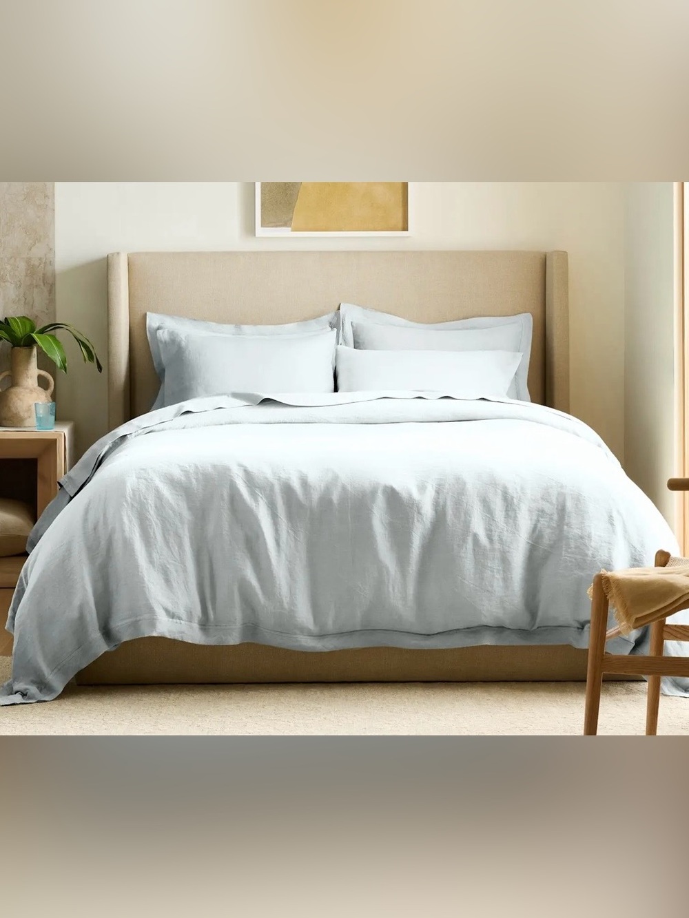 NWT Quince European Linen Double Flange 3 Pc Duvet Cover Set, King/Cal (Mist)